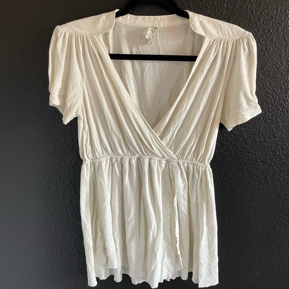Free People Cream Wrap Blouse